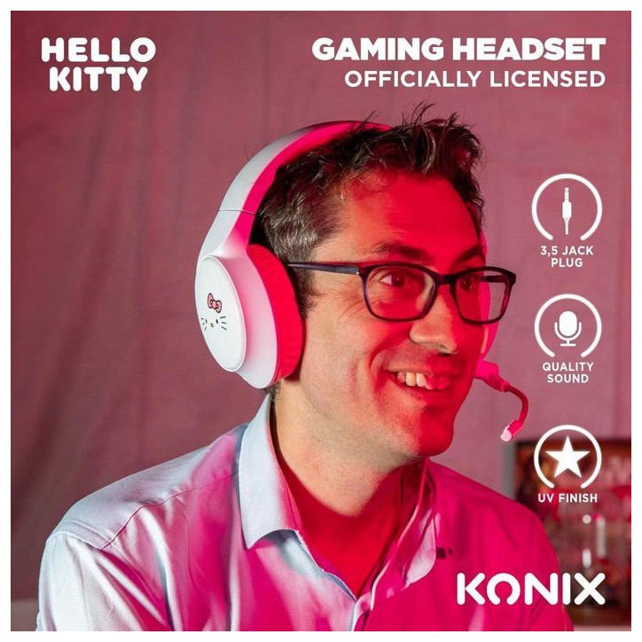 Casque gaming circum-aural - Filaire - Konix - PC, PS5, Switch 2 et Xbox - Hello Kitty - Microphone - Câble 1,5 m - Blanc et ro Casque gaming circum-aural - Filaire - Konix - PC, PS5, Switch 2 et Xbox - Hello Kitty - Microphone - Câble 1,5 m - Blanc et ro