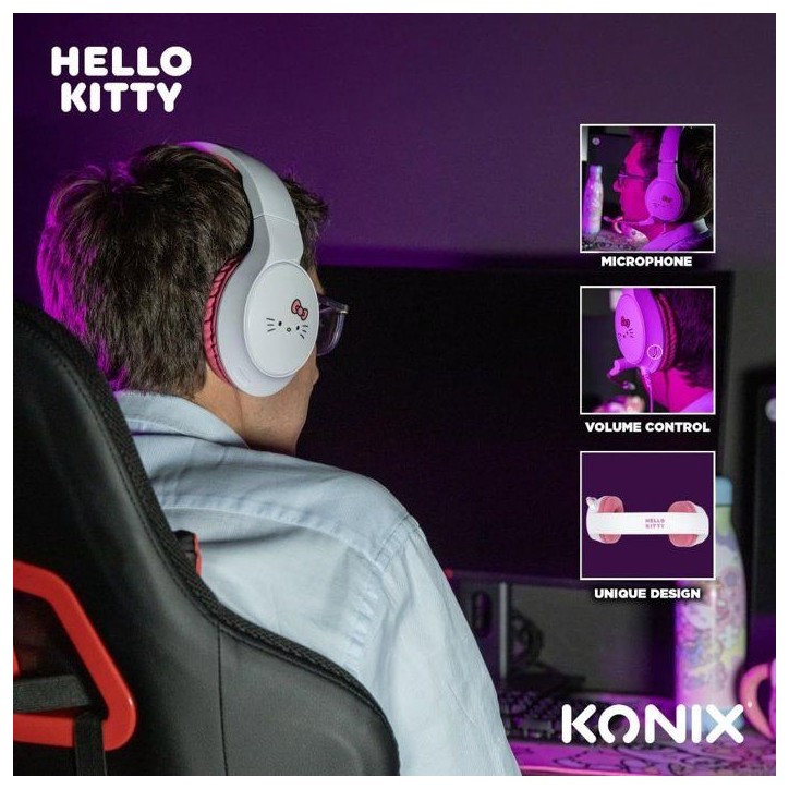 Casque gaming circum-aural - Filaire - Konix - PC, PS5, Switch 2 et Xbox - Hello Kitty - Microphone - Câble 1,5 m - Blanc et ro Casque gaming circum-aural - Filaire - Konix - PC, PS5, Switch 2 et Xbox - Hello Kitty - Microphone - Câble 1,5 m - Blanc et ro