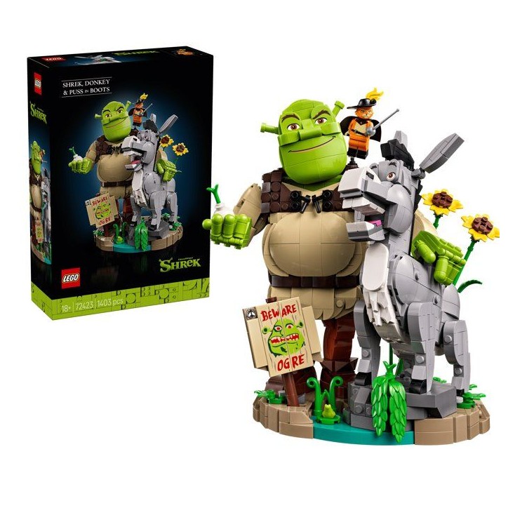 LEGO Shrek 72423 - Figurine Shrek et ses amis l'âne et le chat potté - Set pour Adulte