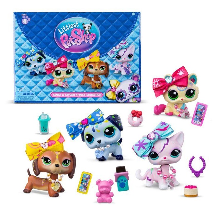 Coffret figurines - LITTLEST PET SHOP - Sweet & Stylish BF00747 - 4 figurines - 1 rare - Accessoires
