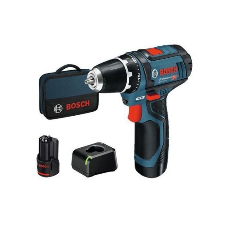 Perceuse-visseuse Bosch Professional GSR 12V-15 + 2 batteries 2,0Ah + Chargeur GAL 12V-20 - 060186810F
