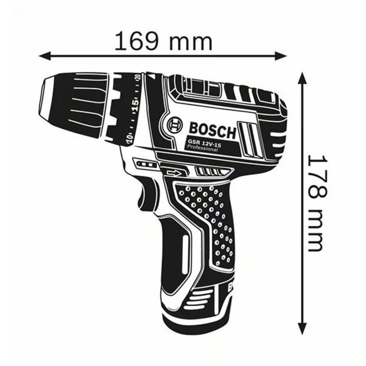 Perceuse-visseuse Bosch Professional GSR 12V-15 + 2 batteries 2,0Ah + Chargeur GAL 12V-20 - 060186810F