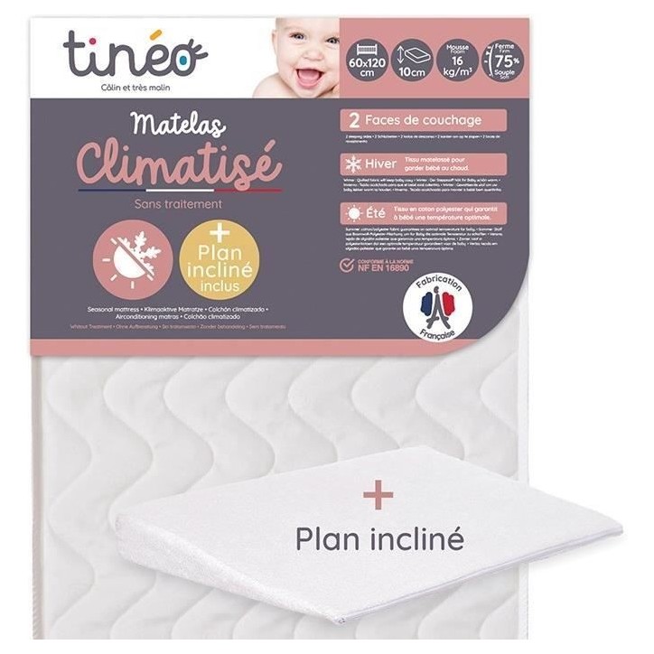 Matelas Climatisé TINEO 60x120 cm - Epaisseur 10 cm - Livre avec un plan incliné 15° Matelas Climatisé TINEO 60x120 cm - Epaisseur 10 cm - Livre avec un plan incliné 15°