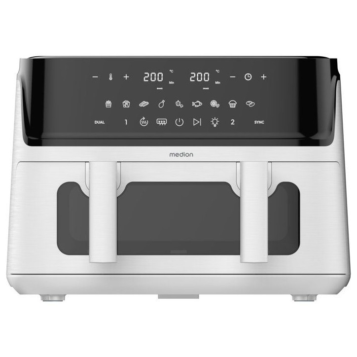Air Fryer - MEDION - P25 XXL Flex M - Grande capacité 10,8 L - Séparateur - 3040 W - Finition Blanc Mat - 43 x 38,8 x 31,5 cm
