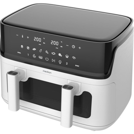Air Fryer - MEDION - P25 XXL Flex M - Grande capacité 10,8 L - Séparateur - 3040 W - Finition Blanc Mat - 43 x 38,8 x 31,5 cm