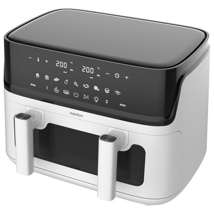 Air Fryer - MEDION - P25 XXL Flex M - Grande capacité 10,8 L - Séparateur - 3040 W - Finition Blanc Mat - 43 x 38,8 x 31,5 cm