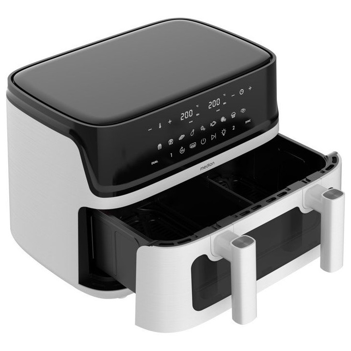 Air Fryer - MEDION - P25 XXL Flex M - Grande capacité 10,8 L - Séparateur - 3040 W - Finition Blanc Mat - 43 x 38,8 x 31,5 cm