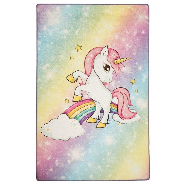 Tapis enfant Licorne 140 x 190 cm - Épaisseur : 10 mm - 700 g/m² - Revers antidérapant - Antibactérien - Lavable en machine