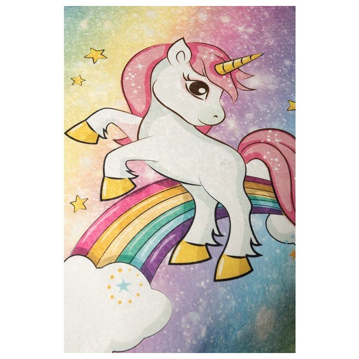 Tapis enfant Licorne 140 x 190 cm - Épaisseur : 10 mm - 700 g/m² - Revers antidérapant - Antibactérien - Lavable en machine