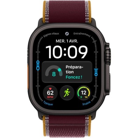 APPLE Watch Ultra 4 GPS + Cellular - 49mm - Boîtier Black Titanium - Bracelet Burgundy Trail Loop - S/M