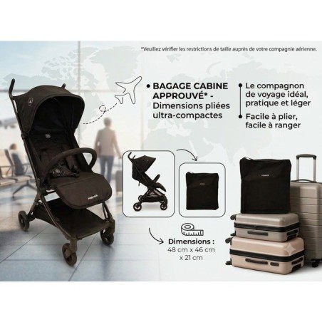 NANIA - Poussette ultra-compacte - Babyjet - Sac de transport inclus - 4 roues - Noir