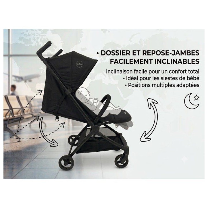 NANIA - Poussette ultra-compacte - Babyjet - Sac de transport inclus - 4 roues - Noir NANIA - Poussette ultra-compacte - Babyjet - Sac de transport inclus - 4 roues - Noir