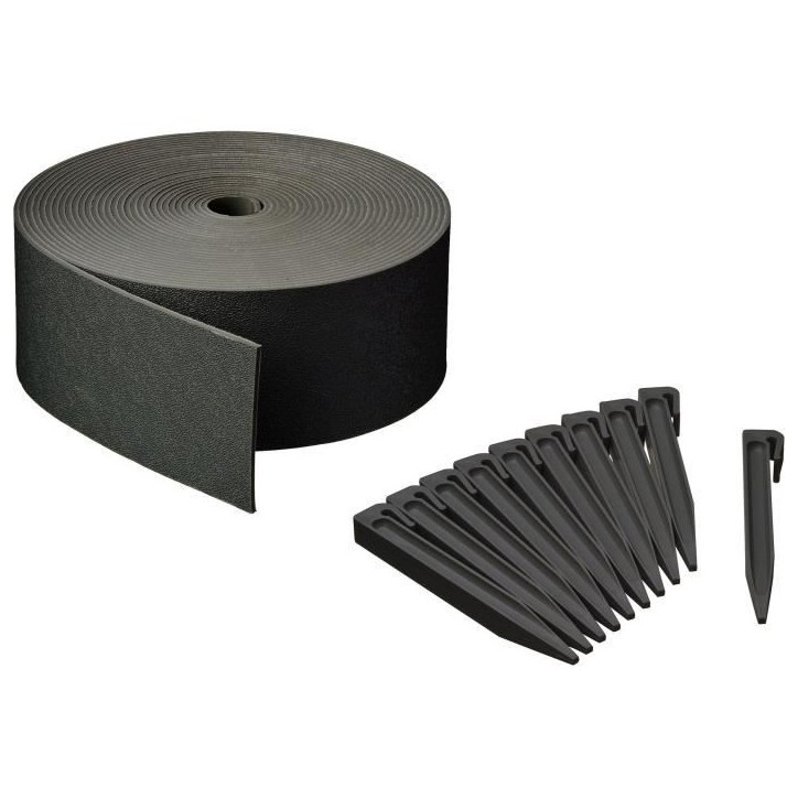 Bordure de jardin - NATURE - Noir - PE recyclé, épaisseur 3 mm - H7,5 cm x 10m - 10 Ancres noires - H19,5x 1,9x 1,8cm Bordure de jardin - NATURE - Noir - PE recyclé, épaisseur 3 mm - H7,5 cm x 10m - 10 Ancres noires - H19,5x 1,9x 1,8cm