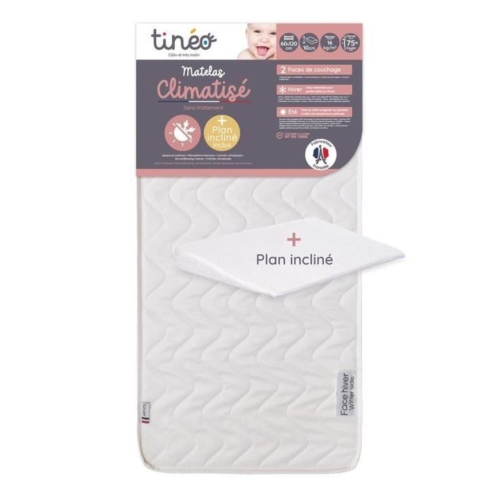 Matelas Climatisé TINEO 60x120 cm - Epaisseur 10 cm - Livre avec un plan incliné 15° Matelas Climatisé TINEO 60x120 cm - Epaisseur 10 cm - Livre avec un plan incliné 15°