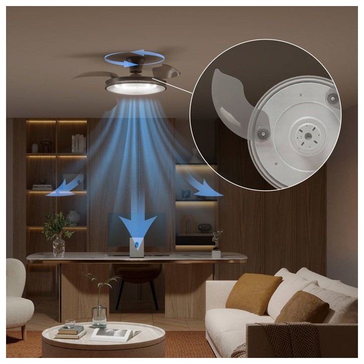 Ventilateur de plafond - Philips - Atlas - Pales rétractables - Diametre 106 cm - Nickel - LED intégrée + télécommande Ventilateur de plafond - Philips - Atlas - Pales rétractables - Diametre 106 cm - Nickel - LED intégrée + télécommande