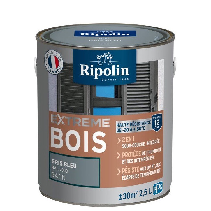 RIPOLIN Peinture pour pour Bois Intérieur & Extérieur - Gris Bleu Ral 7000 Satin, 2,5L RIPOLIN Peinture pour pour Bois Intérieur & Extérieur - Gris Bleu Ral 7000 Satin, 2,5L