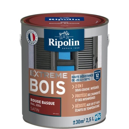 Peinture Extreme bois - Rouge basque RAL 3004 satin - RIPOLIN - 2,5 L