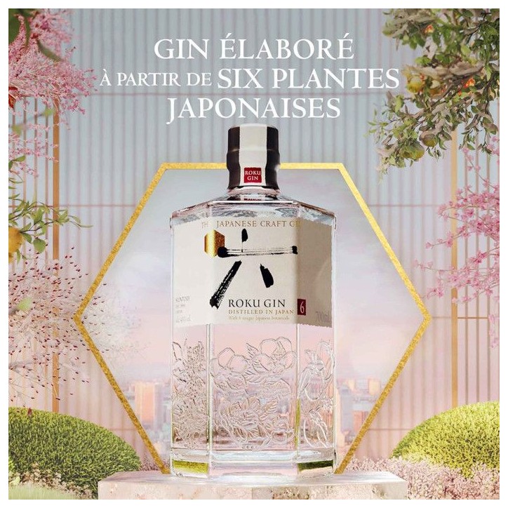 Roku Gin Craft Japonais - Gin aux 6 Botaniques Japonaises| 43% vol | 70cl
