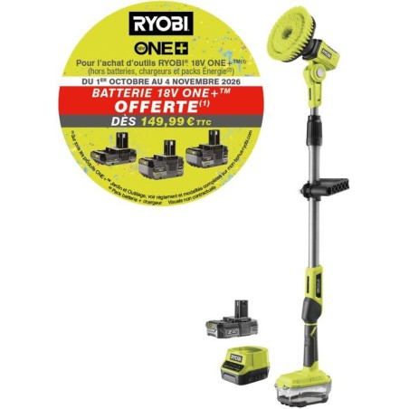 RYOBI Brosse télescopique 18V ONE+ nettoyage multisurface - batterie