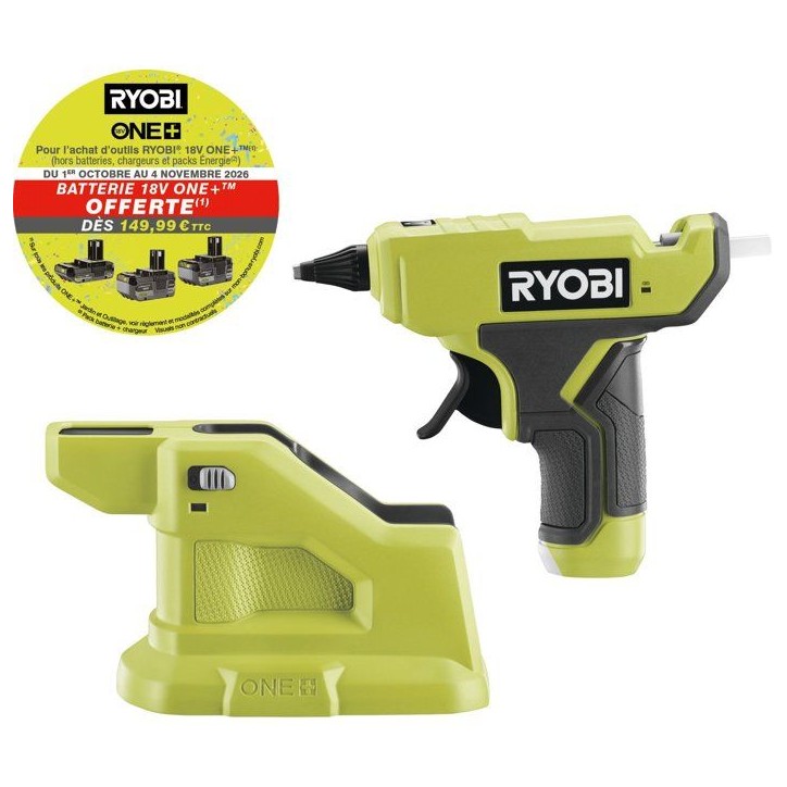 Pistolet a colle 18V ONE+ RYOBI - RGLM18-0 - Chauffe en 3 min - Diam. bâtons de colle 7 mm Pistolet a colle 18V ONE+ RYOBI - RGLM18-0 - Chauffe en 3 min - Diam. bâtons de colle 7 mm