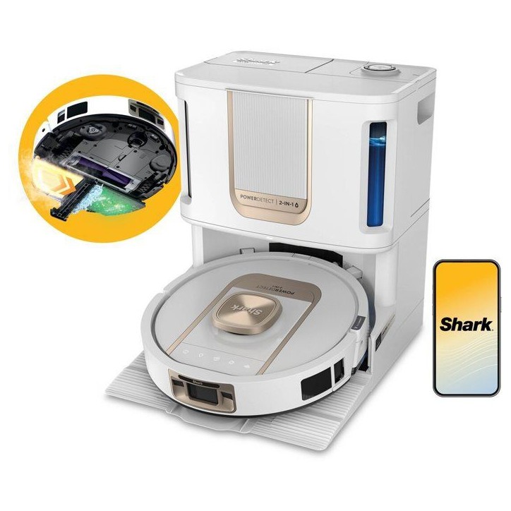 Robot Aspirateur Laveur - SHARK PowerDetect ThermaCharged AV2900XEEUWH - Base autovidante - Auto-lavage à 85 °C - 650 W