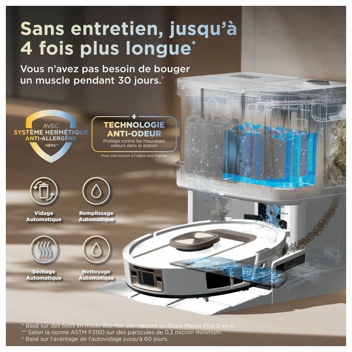 Robot Aspirateur Laveur - SHARK PowerDetect ThermaCharged AV2900XEEUWH - Base autovidante - Auto-lavage à 85 °C - 650 W