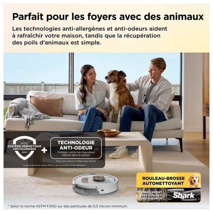 Robot aspirateur laveur - SHARK PowerDetect ThermaCharged AV2910XEEUWH - Base autovidante - Auto-lavage à 85 °C - 650 W