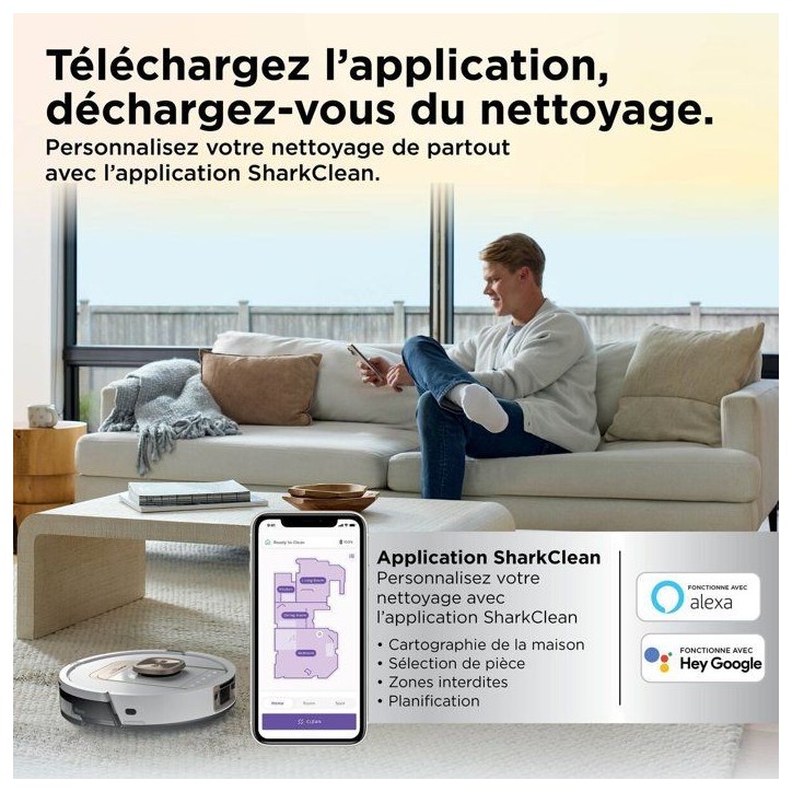 Robot aspirateur laveur - SHARK PowerDetect ThermaCharged AV2910XEEUWH - Base autovidante - Auto-lavage à 85 °C - 650 W