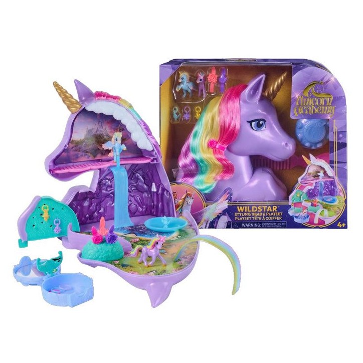 Tête à coiffer 2 en 1 Licorne Wildstar - Unicorn Academy - Se transforme en playset - SPIN MASTER - A partir De 4 Ans