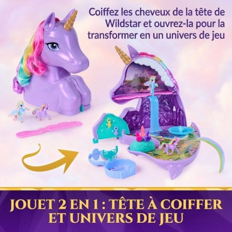 Tête à coiffer 2 en 1 Licorne Wildstar - Unicorn Academy - Se transforme en playset - SPIN MASTER - A partir De 4 Ans