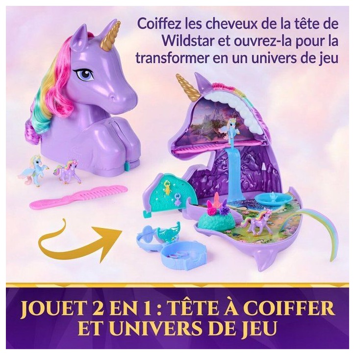 Tête à coiffer 2 en 1 Licorne Wildstar - Unicorn Academy - Se transforme en playset - SPIN MASTER - A partir De 4 Ans