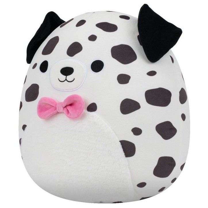 Peluche dalmatien - SQUISHMALLOWS - Dustin - 40 cm - ventre duveteux - nœud papillon