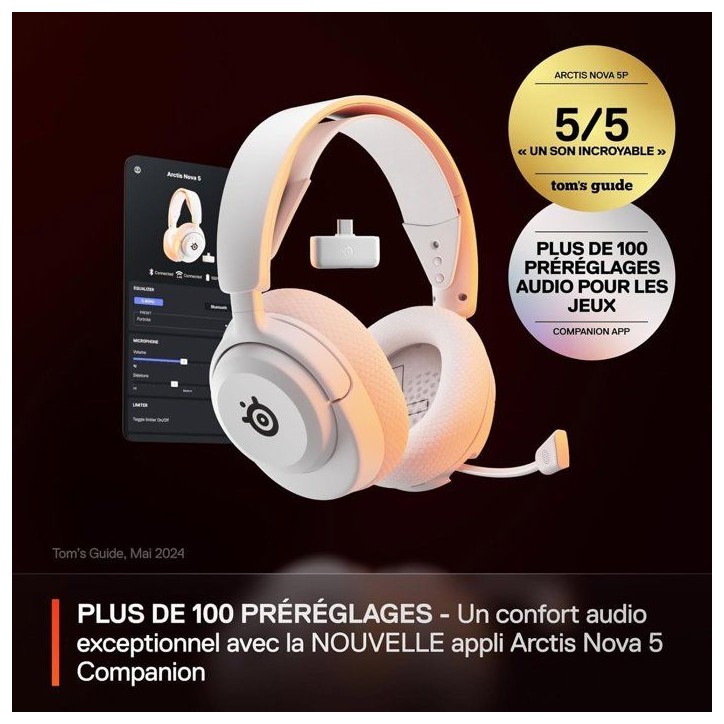 Casque Gaming Sans fil - STEELSERIES - Arctis Nova 5 - Blanc Casque Gaming Sans fil - STEELSERIES - Arctis Nova 5 - Blanc
