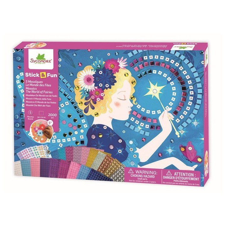 Activité mosaïques XL - SYCOMORE - Stick'n Fun Le Monde des Fées - 5 tableaux - Plus de 2000 éléments Activité mosaïques XL - SYCOMORE - Stick'n Fun Le Monde des Fées - 5 tableaux - Plus de 2000 éléments