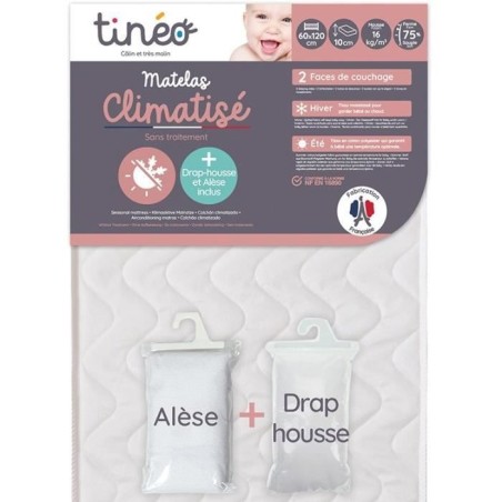 Matelas climatisé TINEO 60x120 cm + drap housse + alese (lot)