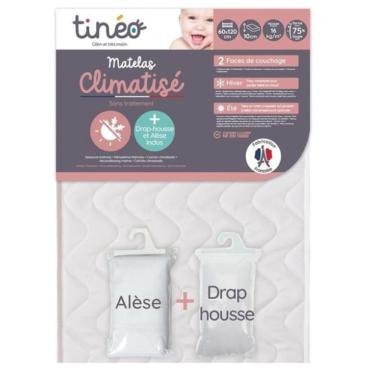 Matelas climatisé TINEO 60x120 cm + drap housse + alese (lot) Matelas climatisé TINEO 60x120 cm + drap housse + alese (lot)
