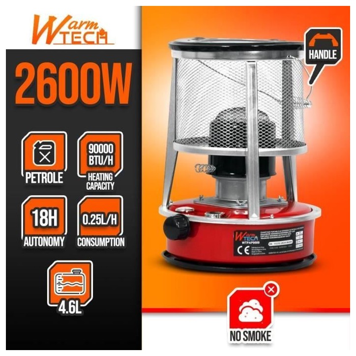 Chauffage au pétrole - WARMTECH - WTPAP9000 - 9000BTU - 4,6L