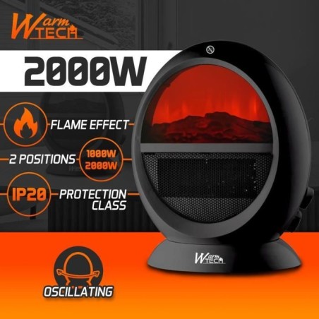 Foyer décoratif soufflant - 2000 W - WARMTECH - WTFED1500-N - ROND - Noir