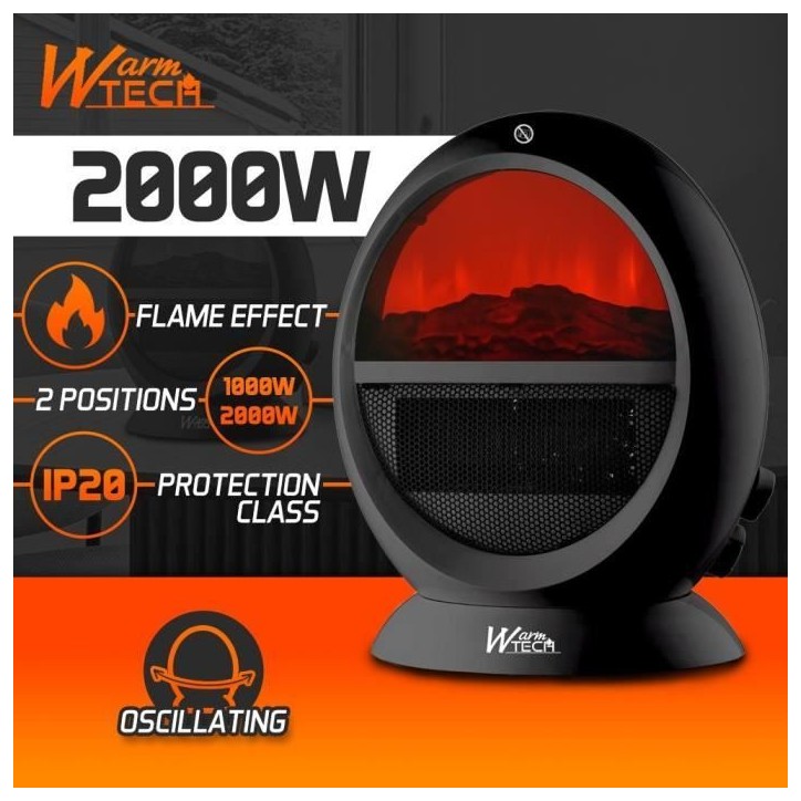 Foyer décoratif soufflant - 2000 W - WARMTECH - WTFED1500-N - ROND - Noir Foyer décoratif soufflant - 2000 W - WARMTECH - WTFED1500-N - ROND - Noir