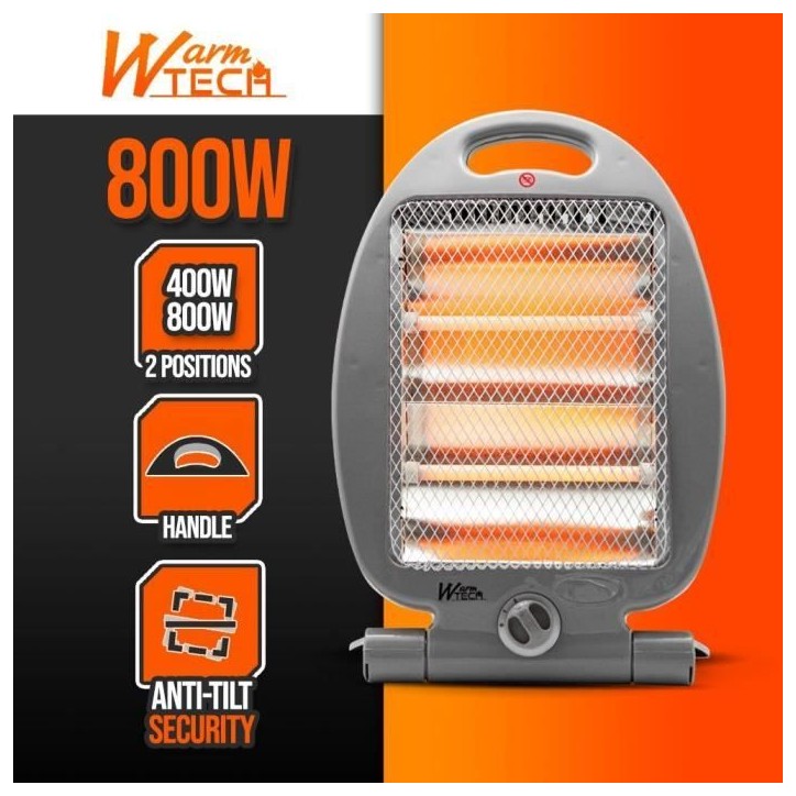 Chauffage halogène - 800 W - WARMTECH - WTHH800 - Gris