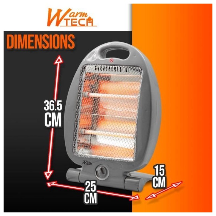 Chauffage halogène - 800 W - WARMTECH - WTHH800 - Gris