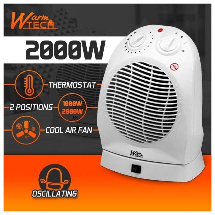 Chauffage soufflant - 2000 W - WARMTECH - WTFHO2001 - Blanc