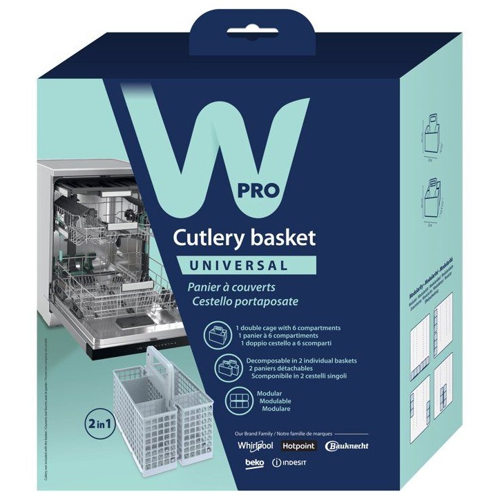 Panier à couverts lave-vaisselle - WPRO - DWB304 - Universel - Modulable - Double compartiment