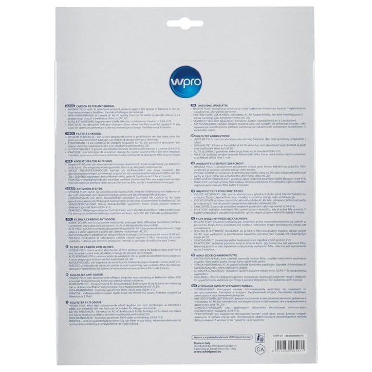 Filtre charbon hotte - WPRO - CHF15/1 - Anti-odeurs - Haute performance - Type 15