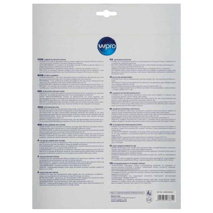 Filtre charbon hotte - WPRO - CHF180/1 - Anti-odeurs - Haute performance - Type 180