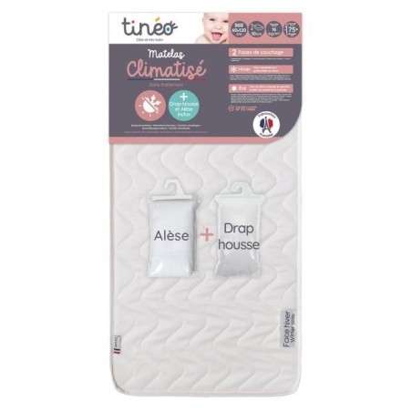 Matelas climatisé TINEO 60x120 cm + drap housse + alese (lot)