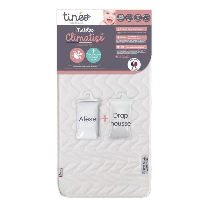 Matelas climatisé TINEO 60x120 cm + drap housse + alese (lot) Matelas climatisé TINEO 60x120 cm + drap housse + alese (lot)