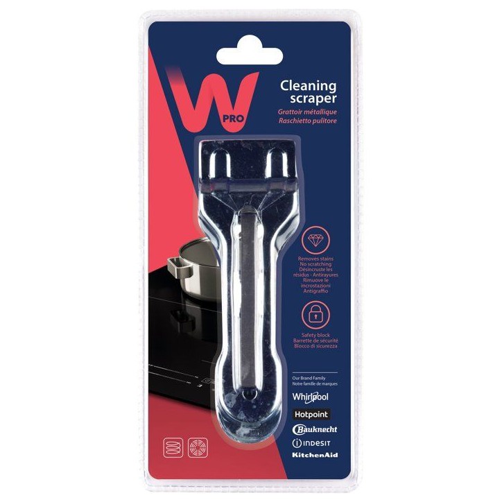 Grattoir plaque vitrocéramique - WPRO - SCR300 - Anti-rayures - Élimine résidus - Inox