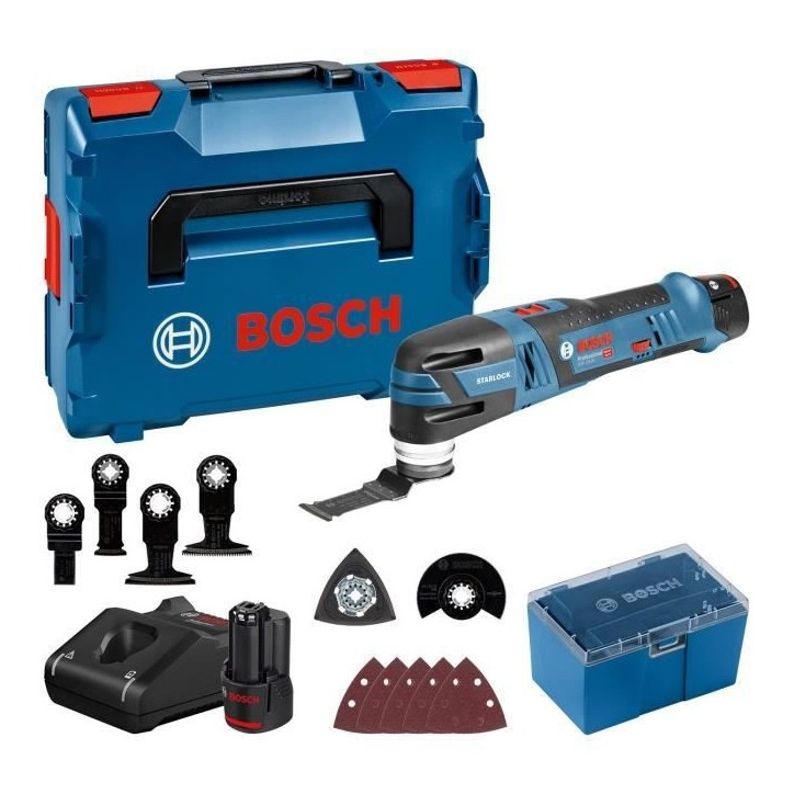 Découpeur-ponceur Bosch Professional GOP 12V-28 + 2 Batteries 3,0Ah + Accessoires + L-BOXX - 06018B5006 Découpeur-ponceur Bosch Professional GOP 12V-28 + 2 Batteries 3,0Ah + Accessoires + L-BOXX - 06018B5006
