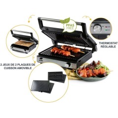 Gril de contact multifonction 2 en 1 - DOMO - DO9287G - Gril et gaufrier - Plaques amovibles - 1800 W